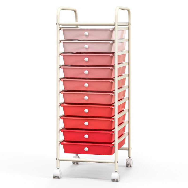 10 Drawer Rolling Storage Cart Organizer with 4 Universal Casters