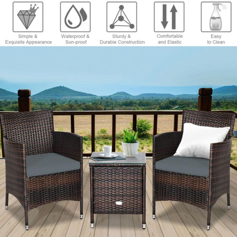 Hivvago 3 Pieces Ergonomic Wicker Patio Conversation Set