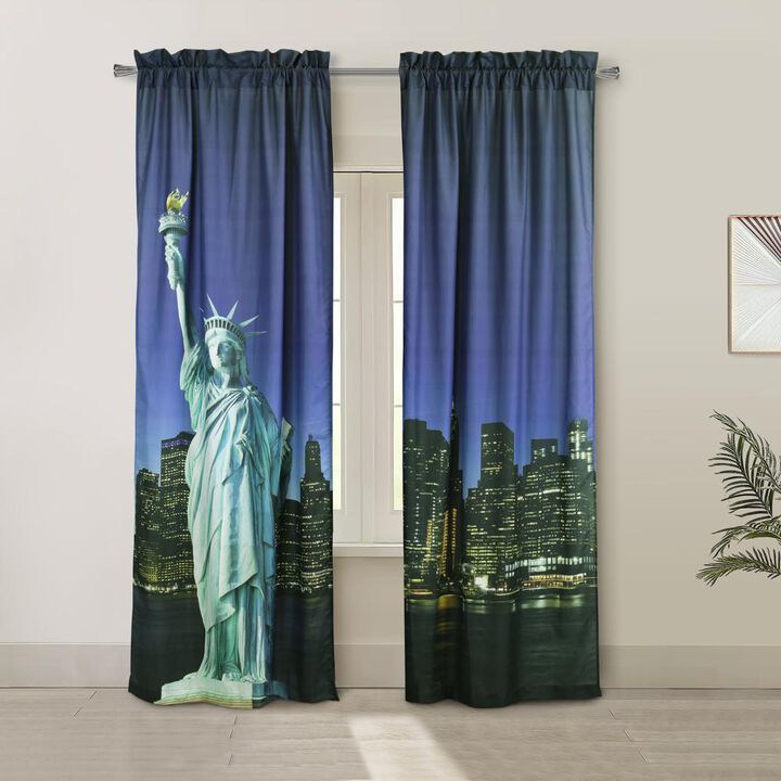 Habitat Photo Real Statue Of Liberty Light Filtering Pole Top Curtain Panel 100% Polyester Pair Each 37" x 84" Multicolor