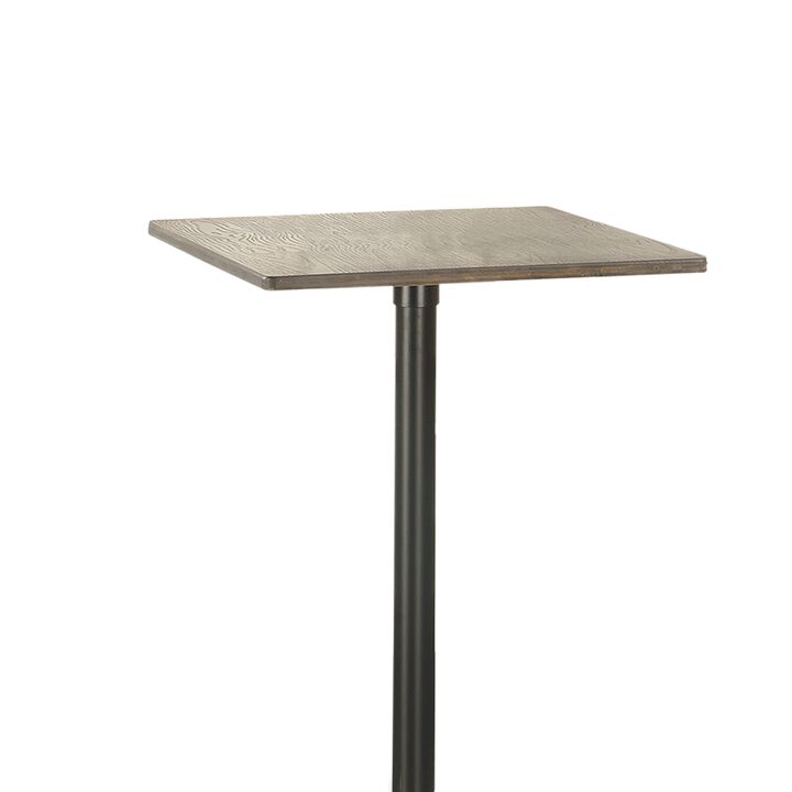 Industrial Square Metal Bar Table With Wooden Top, Black - Benzara