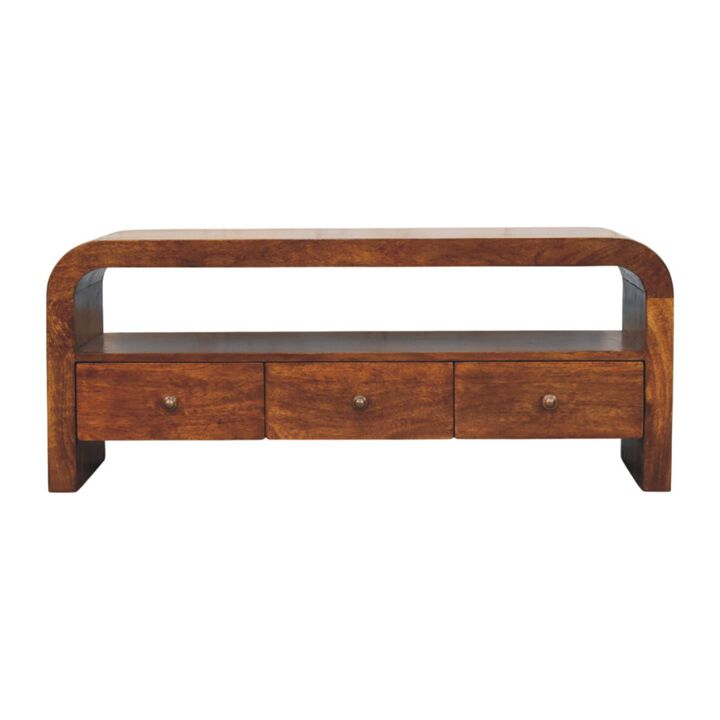 Artisan Furniture Solid Wood Darcy 3 drawer Open Shelf Chestnut Media unit Artisan Furniture Solid Wood Darcy 3 drawer Open Shelf Chestnut Media unit