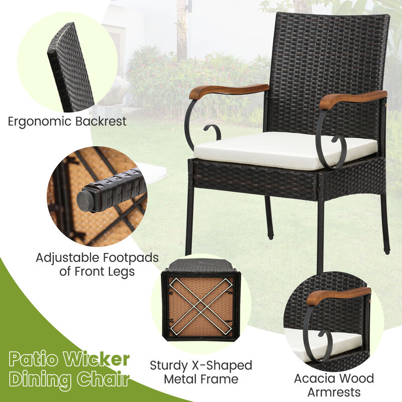 Set of 2 Outdoor PE Wicker Chair with Acacia Wood Armrests