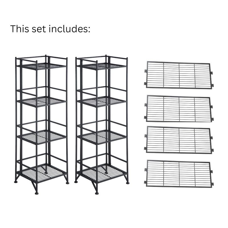 Convenience Concepts Xtra Storage 4 Tier Folding Metal Shelves with Set of 4 Extension Shelves