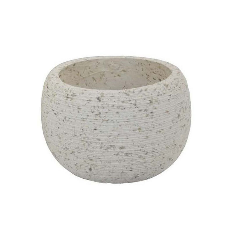 Line 10 Inch Planter Set of 2, Round Shaped Resin Body, Textured White - Benzara