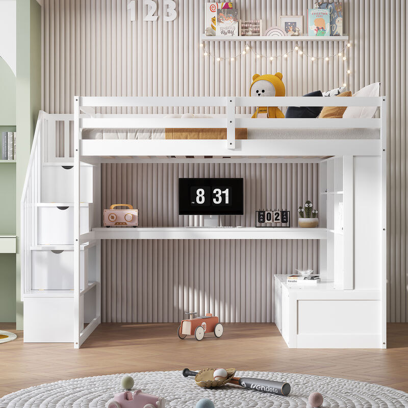 Merax Loft Bed with Desk and Storage Staircase