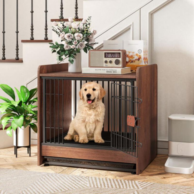 Indoor Dog Crate with Removable Tray and Lockable Door for Pets