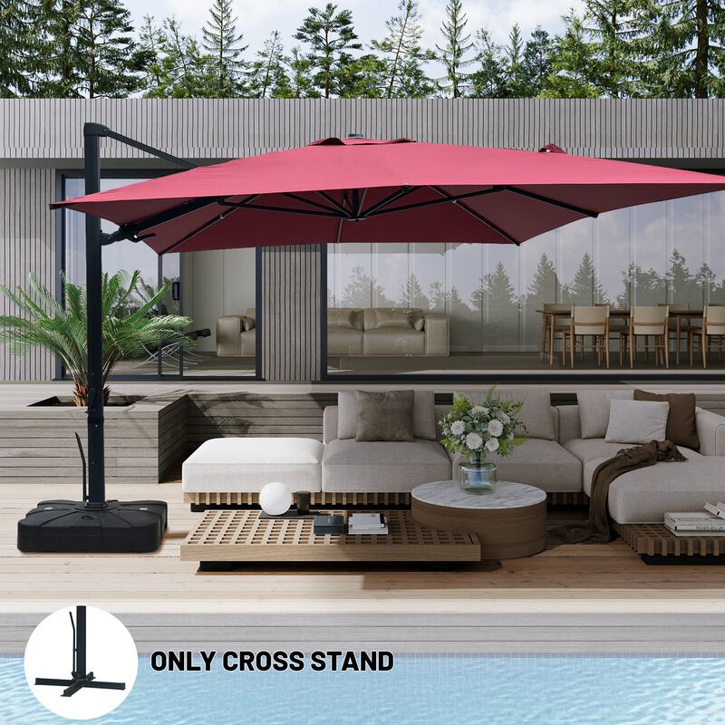 10x10 ft. 360°Rotation Square Outdoor Cantilever Patio Umbrella in Red