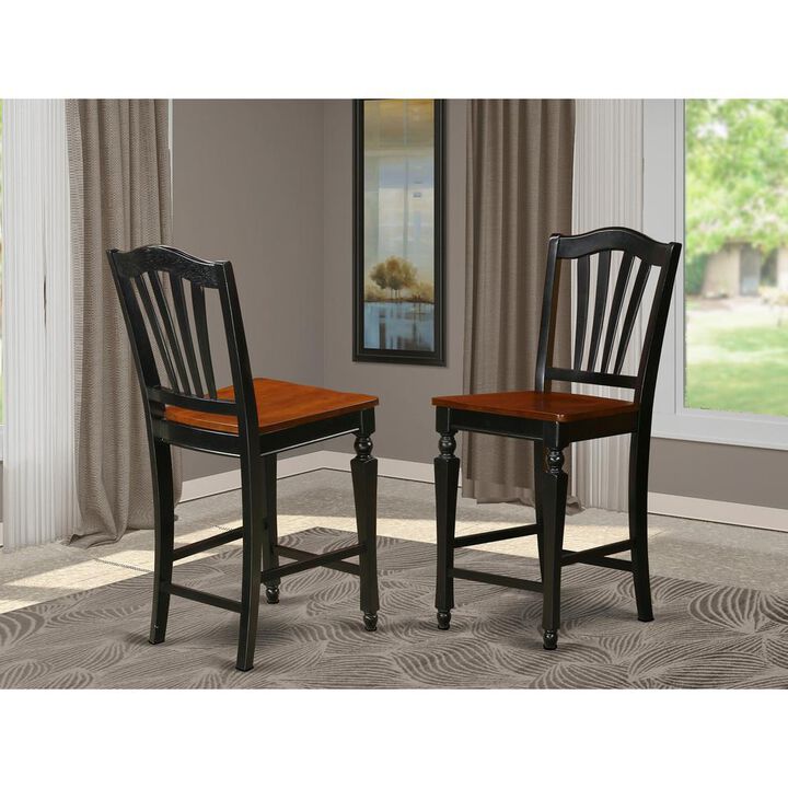 East West Furniture Chelsea  Stools  with  wood  seat,  24  seat  height  -  Black  Finish,  Set  of  2