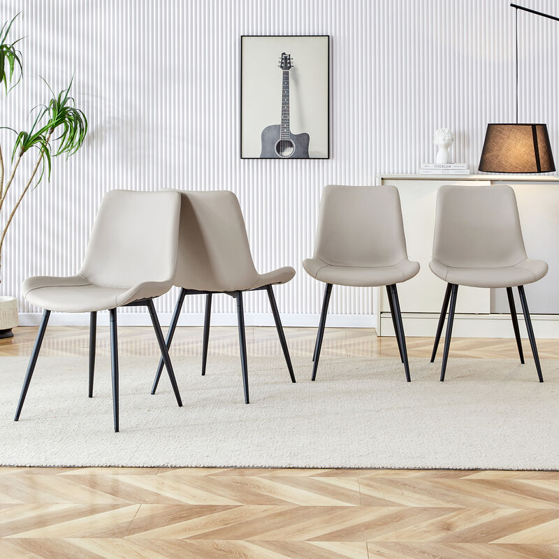 Chic and Comfortable Light Gray Dining Chair with Black Metal Legs