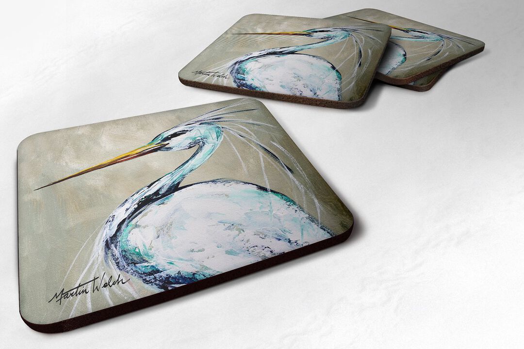 Caroline's Treasures MW1132FC Bird-Heron Smitty's Brother Foam Coasters (Set of 4), 3.5 H x 3.5 W, Multicolor