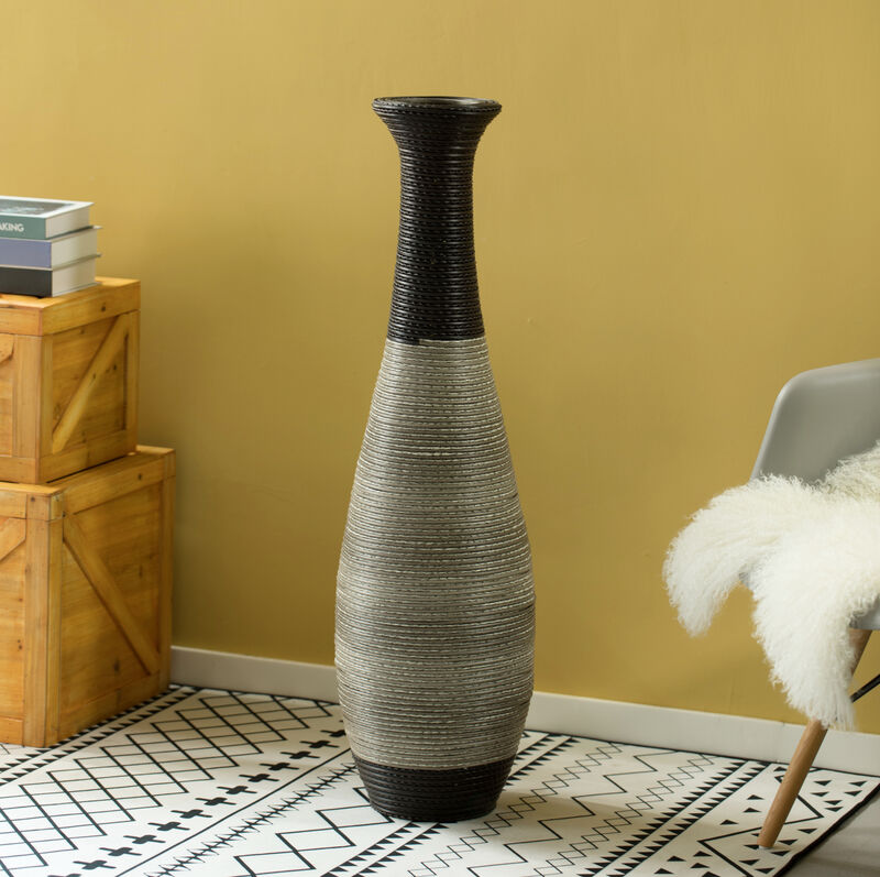 39-Inch Tall Standing Designer Floor Vase - Durable Artificial Rattan - Elegant Two-Tone Dark Brown Finish - Ideal Decor Accent for Living Room, Bedroom, Entryway - Stylish Home Decor Statement Piece