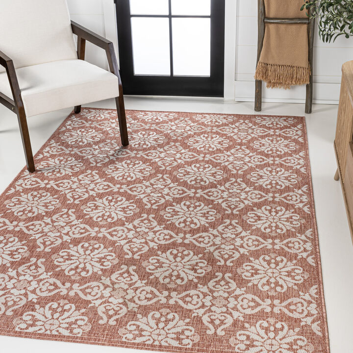 Amora Traditional Mediterranean Tile Design Salmon/Cream 4 ft. x 6 ft. Indoor/Outdoor Area Rug