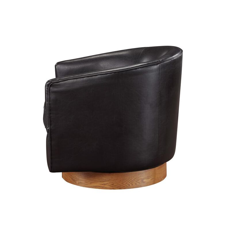Comfort Pointe Irving Brown Faux Leather Wood Base Barrel Swivel Chair