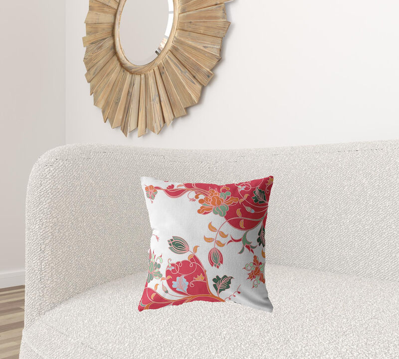 Hivvago 18" Red White Garden Zippered Suede Throw Pillow