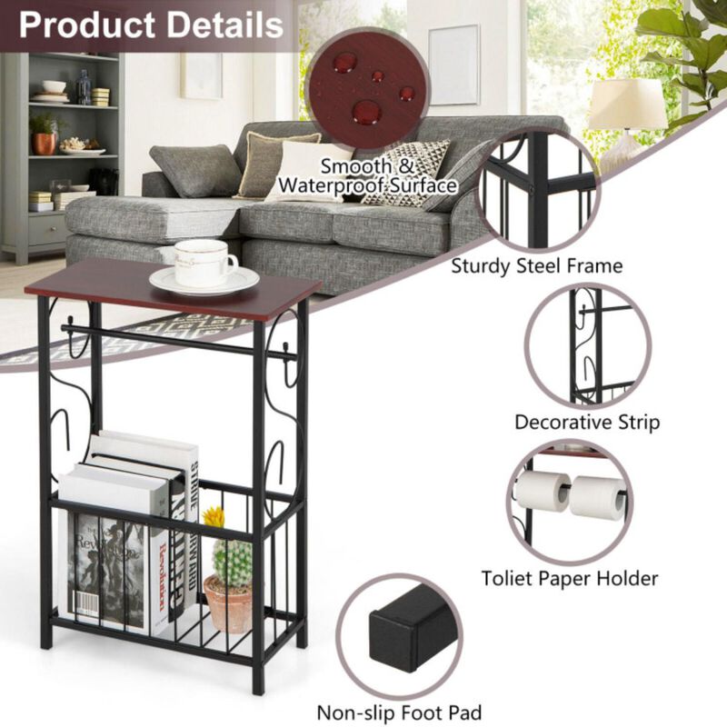Hivvago Side Sofa Narrow Table with Removable Paper Holder for Living Room