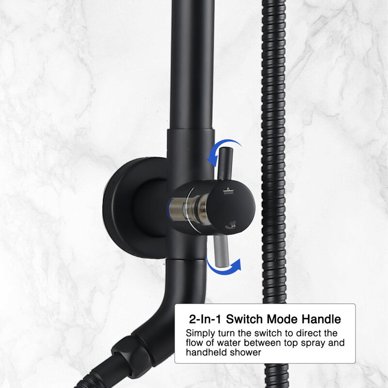 10" Rainfall Shower Head And Handheld Showerhead Combo Shower System With Slide Bar, Matte Black
