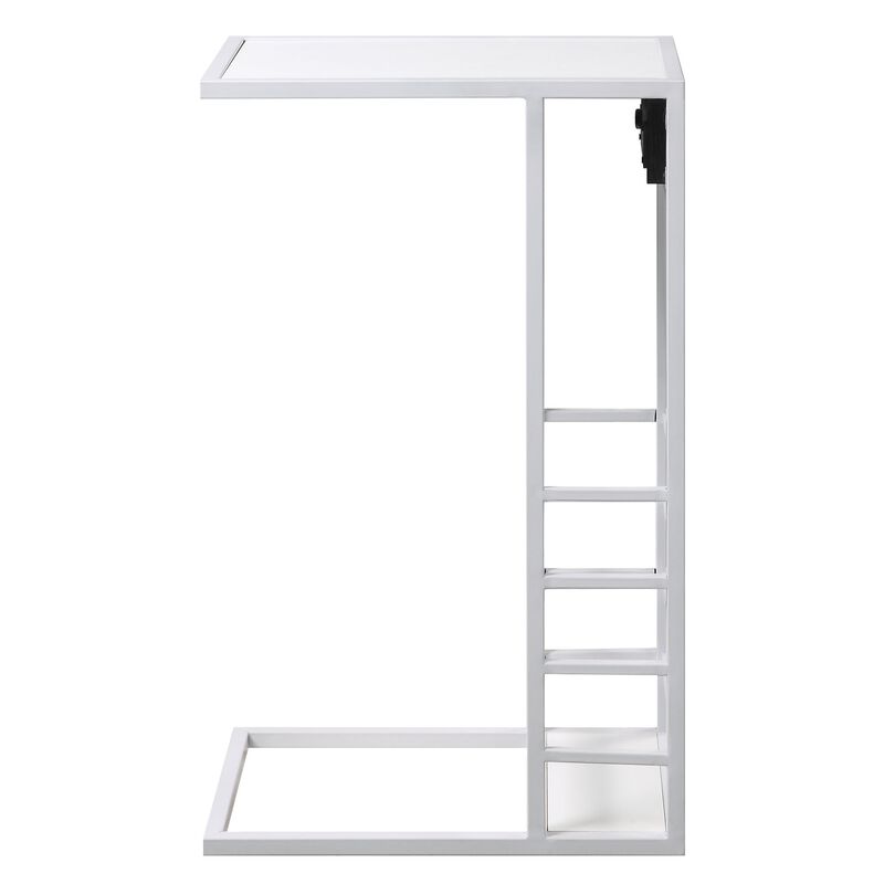 Loft Lyfe Billy White Base C-Table | Magazine Holder | USB Port & Wall Plug |