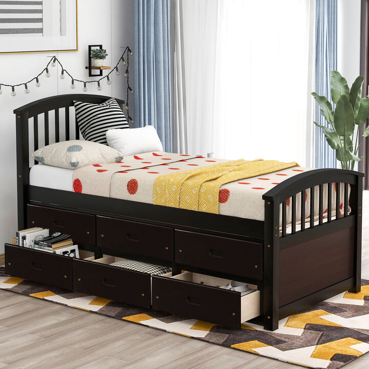 Merax Solid Wood Platform Storage Bed with 6 Drawers