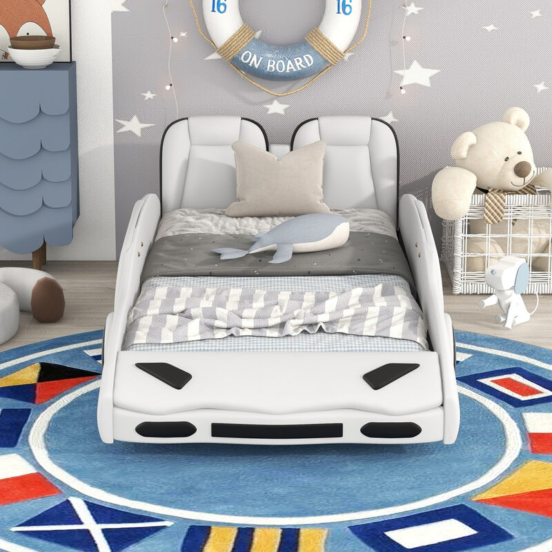 Twin Size Race Car-Shaped Platform Bed With Wheels