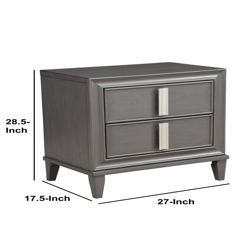 Lorraine 2 Drawer Nightstand, Dark Grey