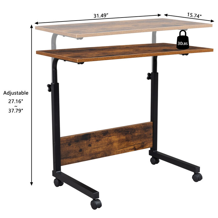 Adjustable Height Rolling Side Table, P2 15MM MDF & Steel with Baffle for Workspace