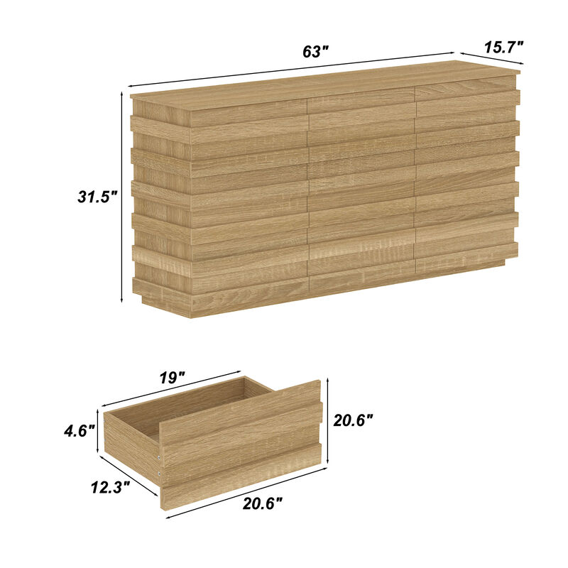 FUFU&GAGA Modern Walnut Wood Grain 9-Drawer Storage Cabinet (63" W x 15.7" D x 31.5" H), Walnut