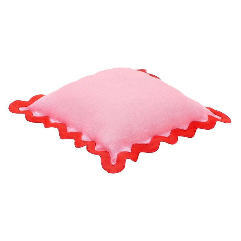 Scalloped Edge Magenta and Pink Cotton Velvet Throw Pillow