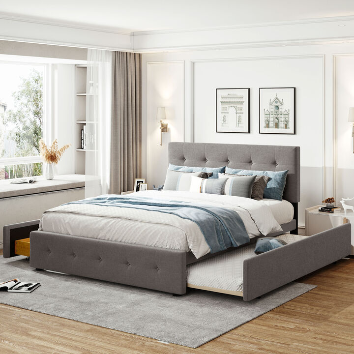 Merax Upholstered Platform Bed with 2 Drawers and 1 Twin XL Trundle