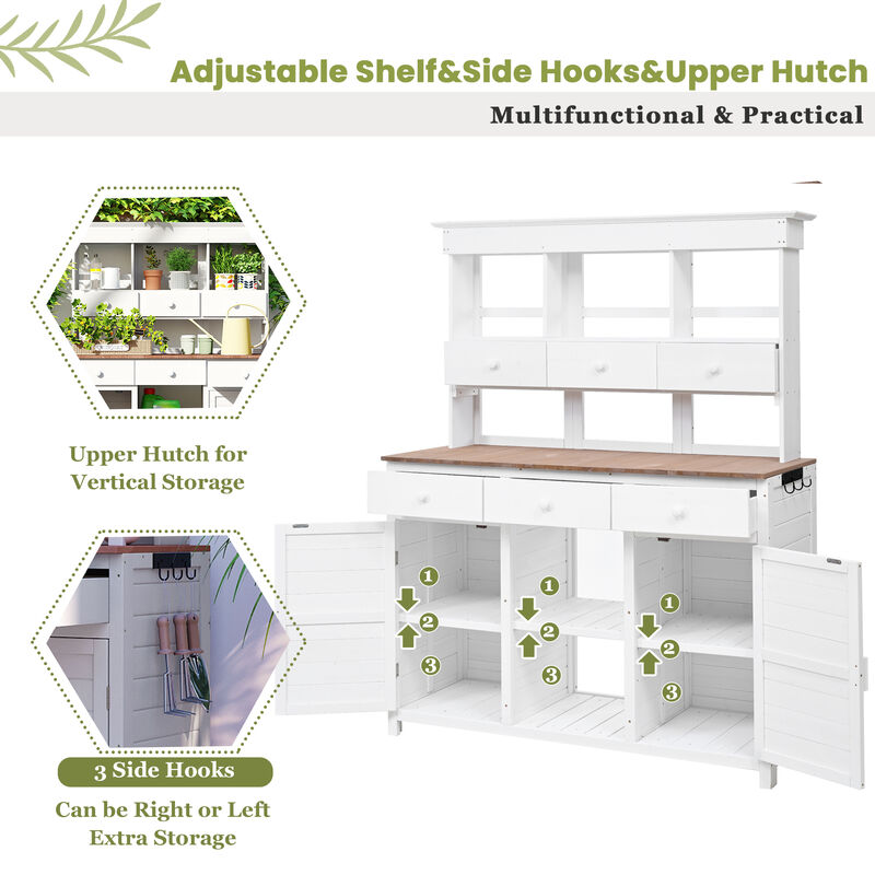 Merax Patio Garden Potting Bench Table with Hutch