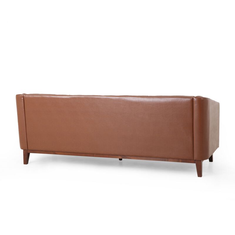 Vella Sofa, Pull Point Back Tufted Light Brown Faux Leather