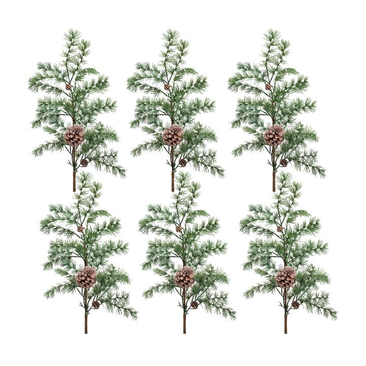 Pine Foliage Spray Set of 6 with Pinecones for Seasonal Wreaths and Centerpieces