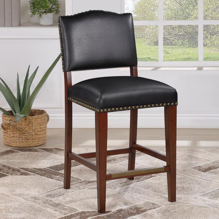 Comfort Pointe Denver Stationary Faux Leather Brown Counter Stool with Nail Heads