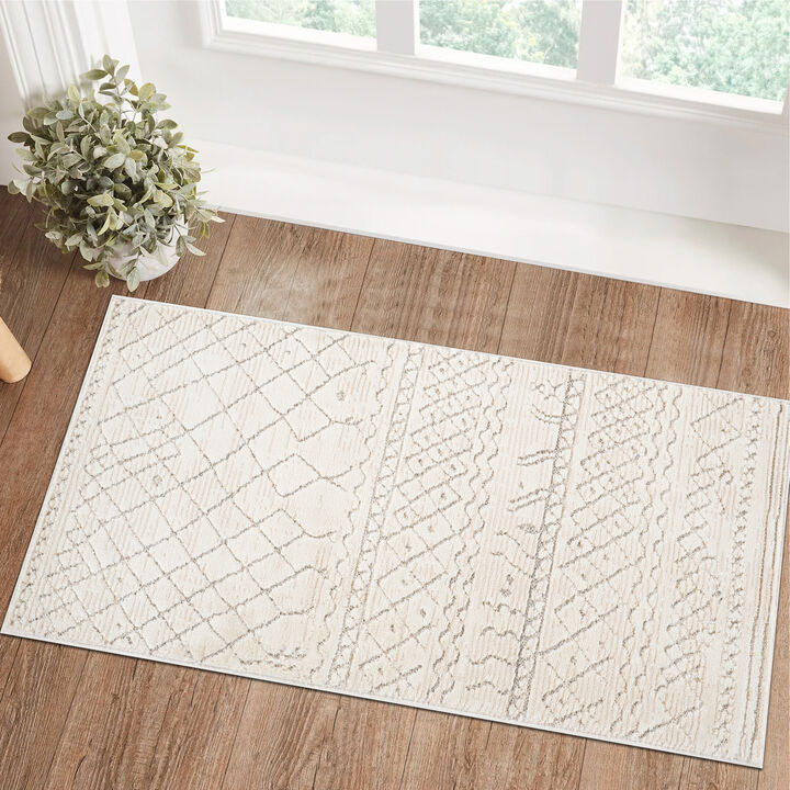 Modern Boho Abstract Beige Cream Indoor Doormat Rug