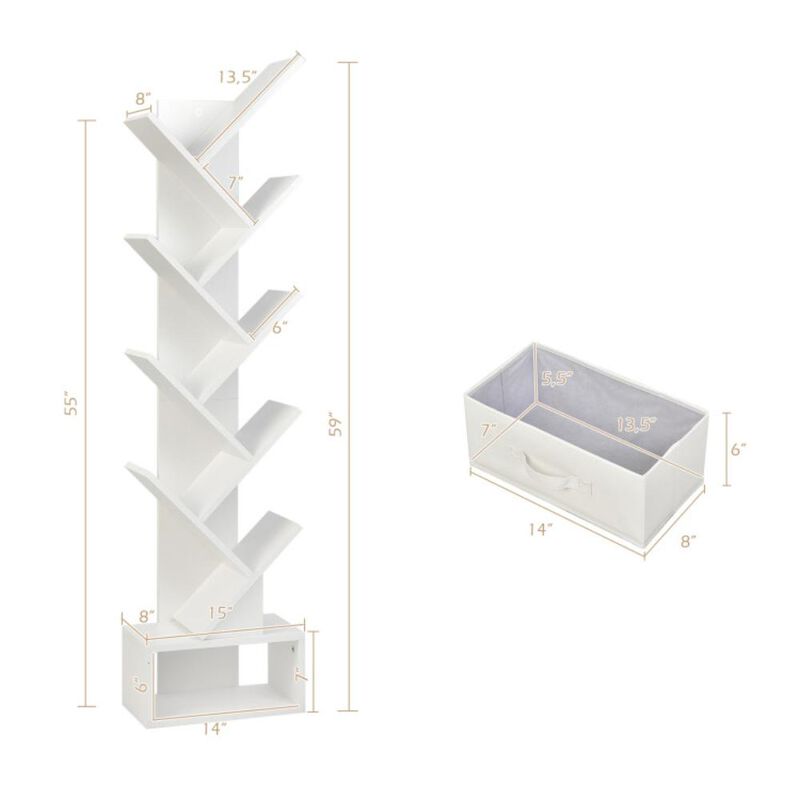 Hivvago 10-Tier Bookshelf with Drawer Free-standing Storage Bookcase