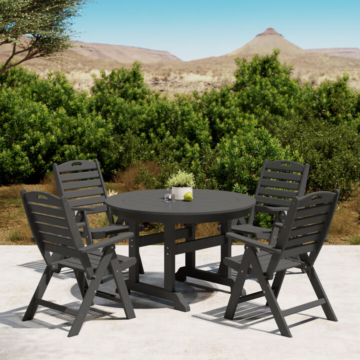 WestinTrends 5-Piece HDPE Round Patio Dining Table Set with Foldable Chairs