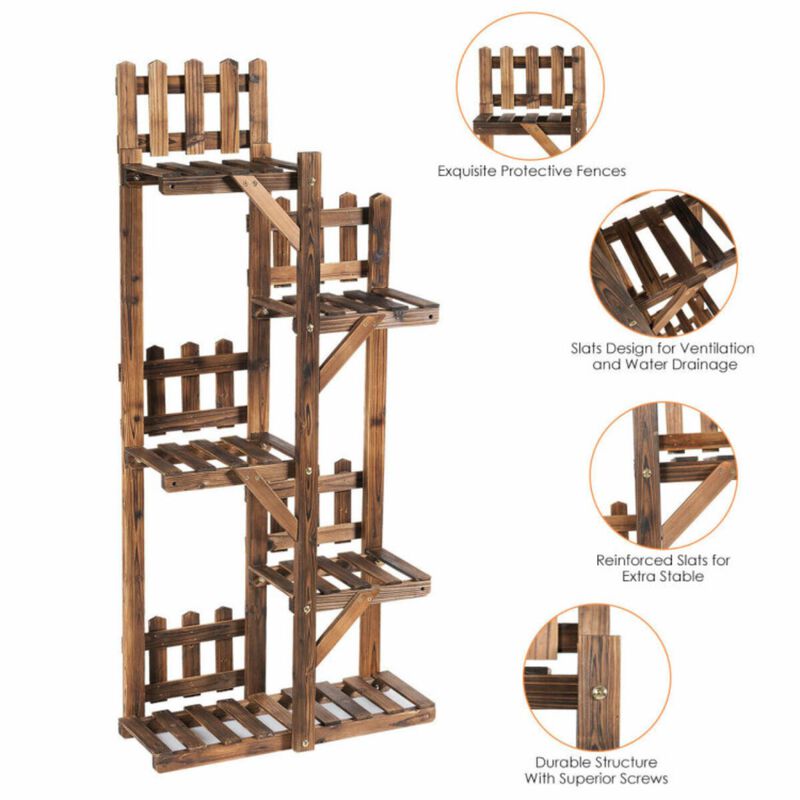Hivvago 5-Tier Flower Rack Wood Plant Stand 6 Pots Display Shelf