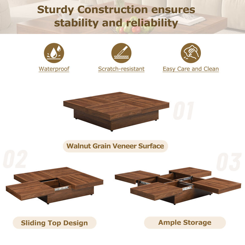 Merax Square Marble Veneer Coffee Table with Storage