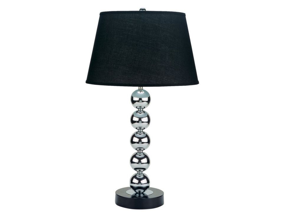 27 Inch Modern Table Lamp, Spindle Design Body, Set of 2, Black, Chrome - Benzara