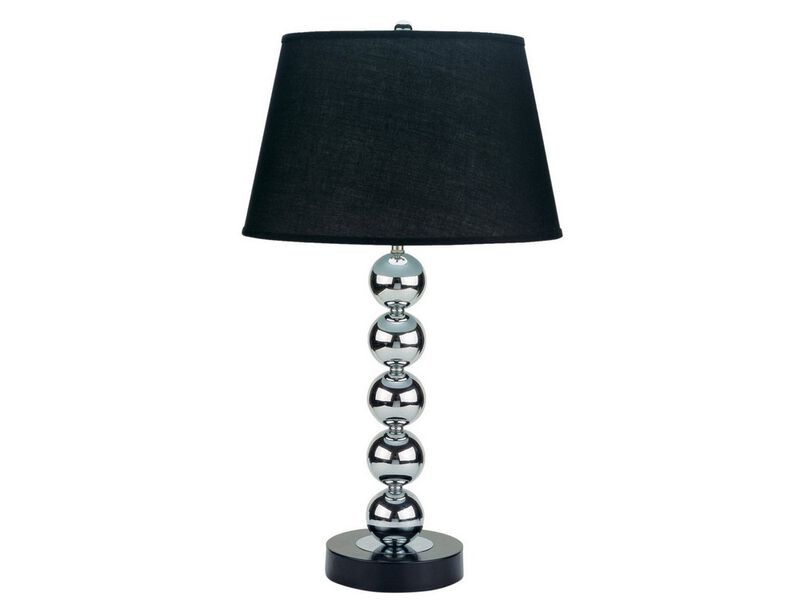27 Inch Modern Table Lamp, Spindle Design Body, Set of 2, Black, Chrome - Benzara