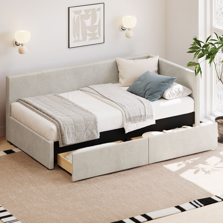 Merax L Shape Corner Bed Corduroy Daybed Bed