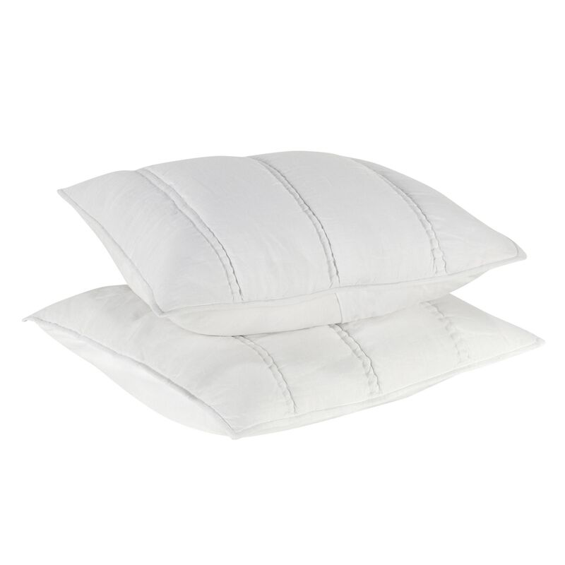 Rawi Square Euro Pillow Sham, 26 Inch Channel White Cotton Ramie - Benzara