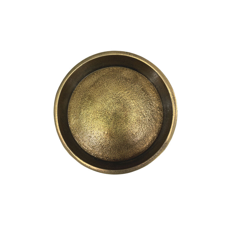6 Inch Drink Side Table, Turned Pedestal Metal Base, Round Top, Oxidized Brass
