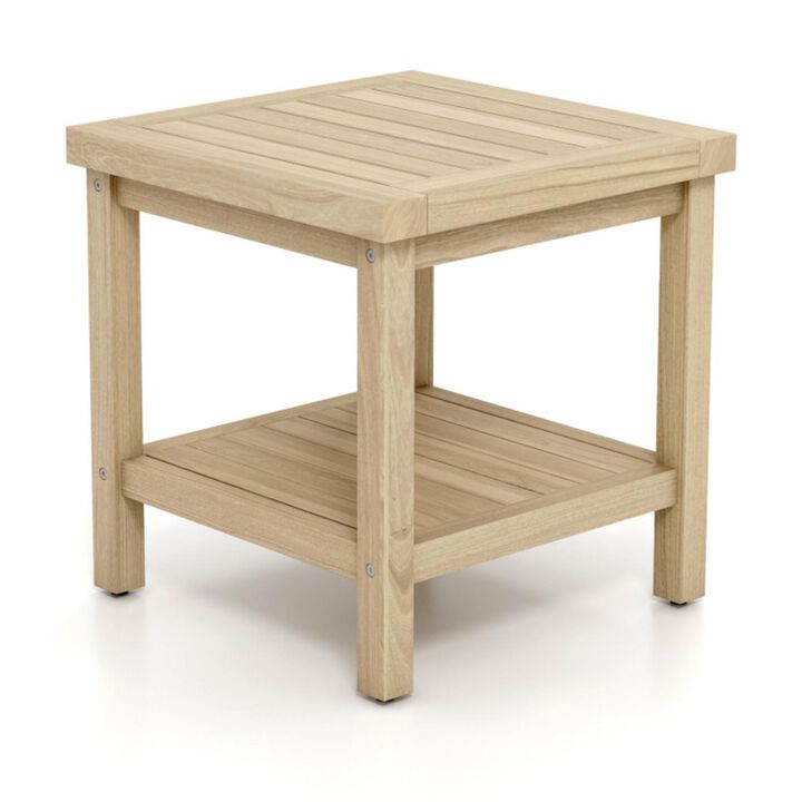 Hivvago 2-Tier Outdoor Side Table with Shelf for Porch Deck Garden