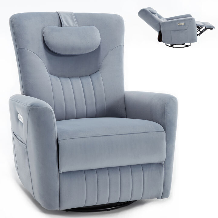 Mondawe Swivel and Rocker Power Recliner Chair with Lumbar and Neck Support Pillow, Heavy Duty Motion Mechanism with USB and Type-C Ports