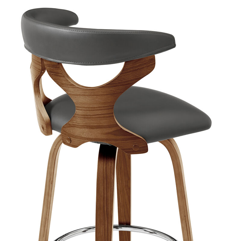 Zenia  Swivel Counter Stool in Cream Faux Leather and Walnut Wood