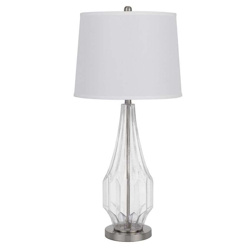 34 Inch Table Lamp Set of 2, White Drum Shade, Glass, Round Metal Base - Benzara