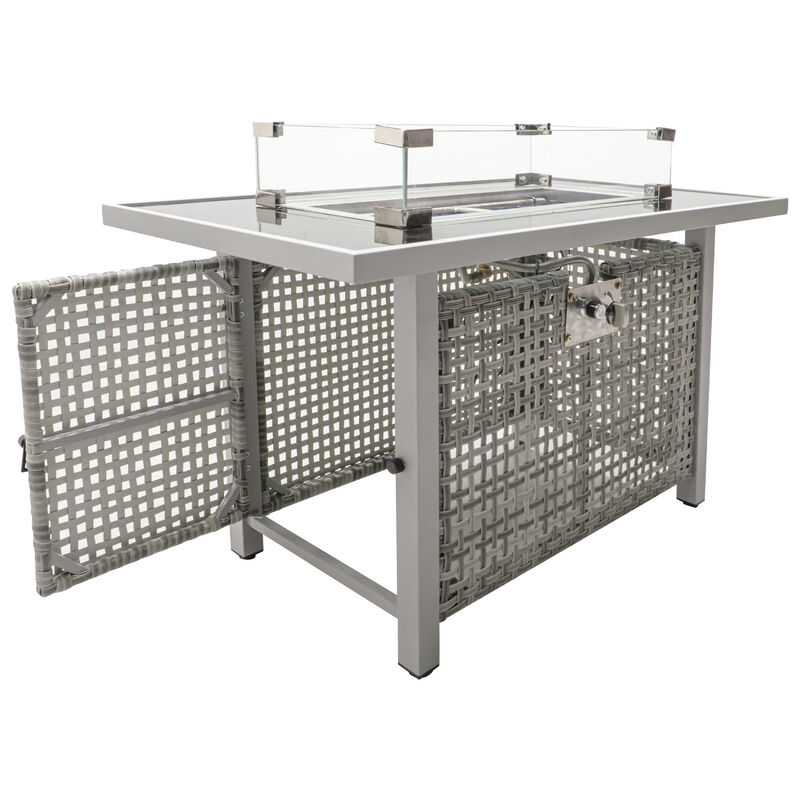 Merax 60000 BTU Rectangular Open Weave Wicker Fire Pit with Glass Wind Guard