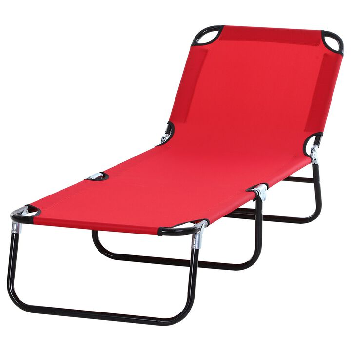 Red Outdoor Lounger: Portable 5-Position Folding Chaise for Beach, Poolside, Patio