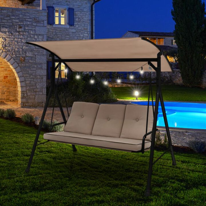 Hivvago 3-Person Outdoor Patio Porch Swing with Adjustable Canopy and 900 Lbs Weight Capacity