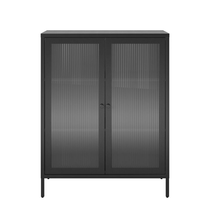 Shadwick 2 Door Metal Locker Storage Cabinet-Fluted Glass Doors